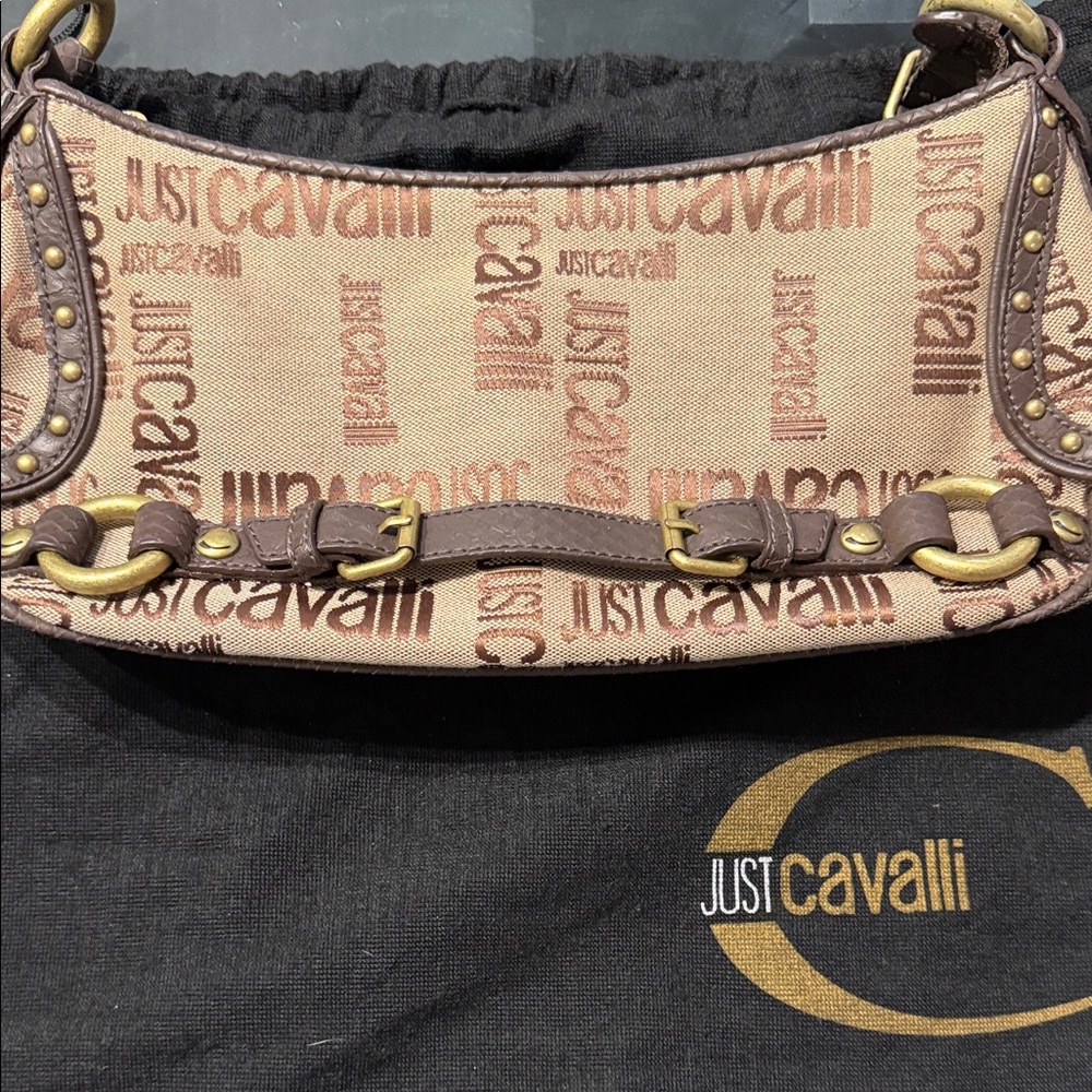 Vintage Y2K Just Cavalli Logo Baguette Shoulder Bag in Canvas